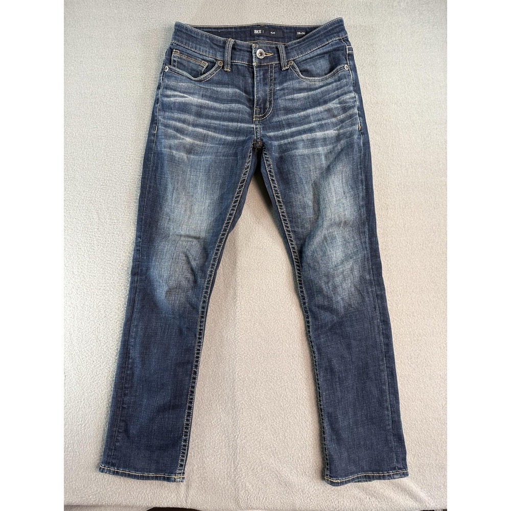 BKE Alec Jeans Mens 29x30 Med Wash Blue Slim Straight Distressed Denim Casual